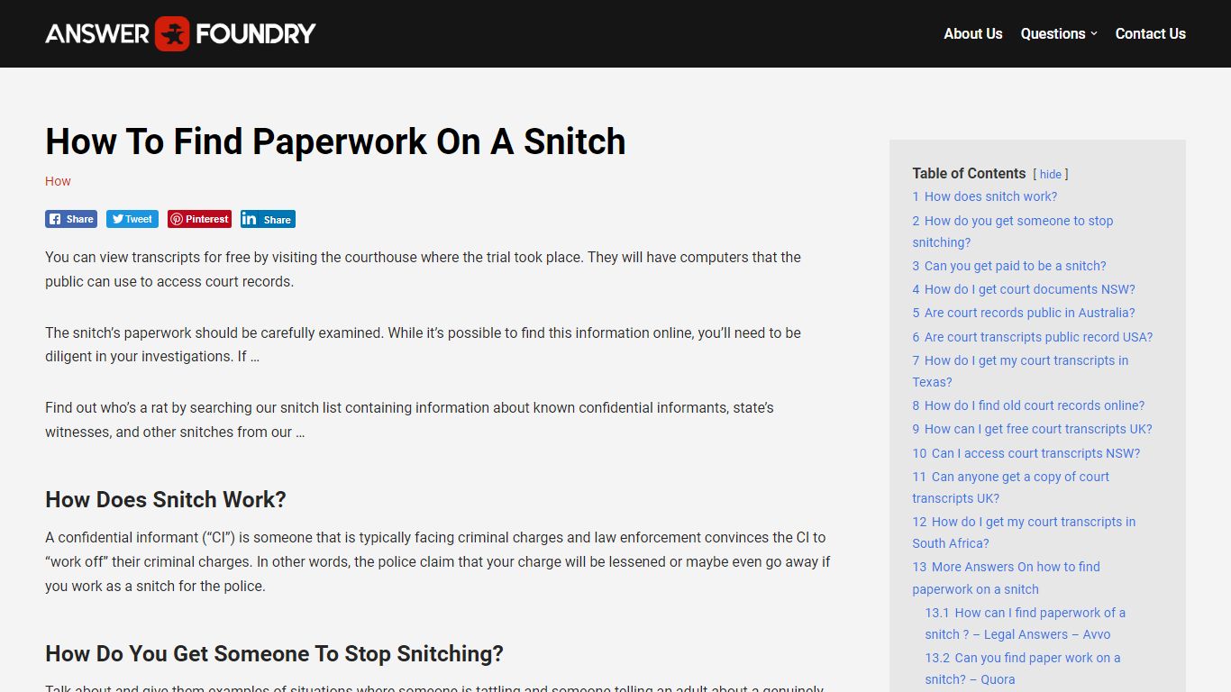 How To Find Paperwork On A Snitch - Answer Foundry