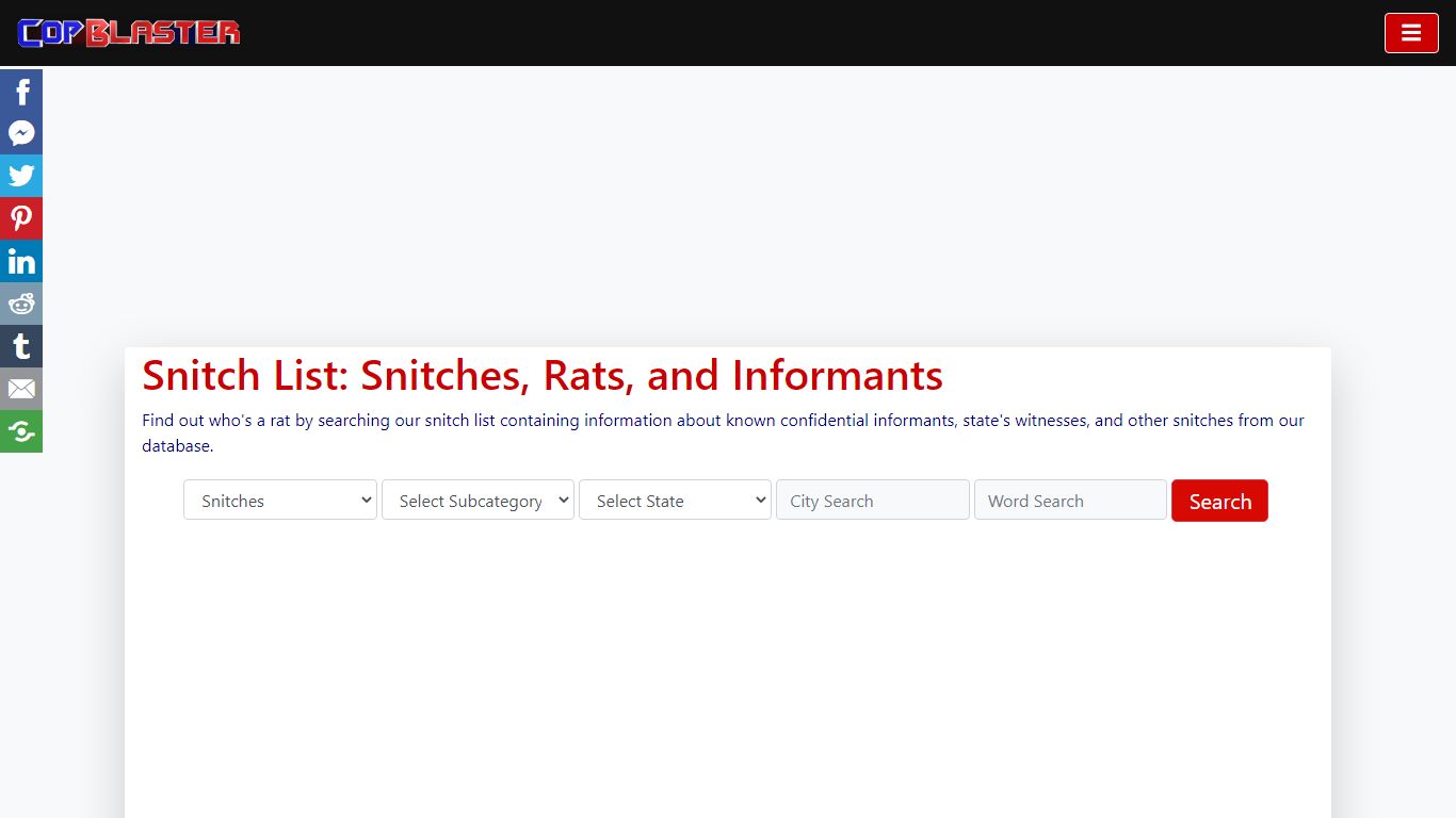 Snitch List: Snitches, Rats, and Informants - Cop Blaster: Police ...